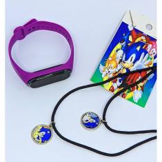 Kit Relógio Infantil Digital Led Menino Esportivo Silicone + Colares Amizade Best Friends com Pingente Desenho animado