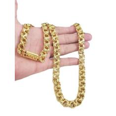 Cordão Banhado A Ouro 18K Modelo Friso Triplo 12Mm Luxo - Mk Jóias