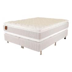 Cama Box Queen Size (Box + Colchão) 158x198x69 Ouro Prorelax Molas Ensacadas Pillow Top Viscoelástico - Cinza