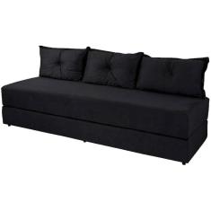 Sofá Cama Bicama 3 Lugares Casal Sofanete Suede Orthovida - Preto