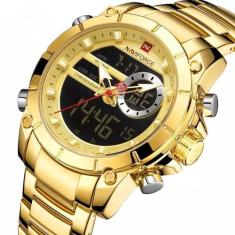 Relogio Naviforce 9163 Dourado Masculino Digital E Analógico