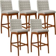 Kit 05 Banquetas Altas Para Cozinha Fixa B04 Creme