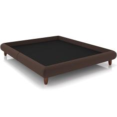Cama Casal King Base Box Pés de Madeira 210cm Otto P05 Veludo Marrom - Lyam Decor