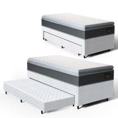 Cama Box com Colchao de Espuma D45 Pillow Top Fort Comfort + Auxiliar de Espuma Unique Solteiro 88cm