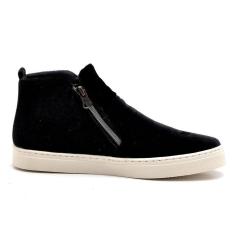 Tênis Cano Alto Slip On Couro Legítimo Veludo Q&A Feminino-Feminino