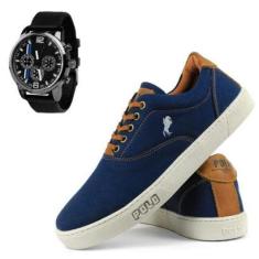 Tênis Polo White Em Lona + Relógio-Masculino