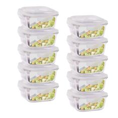 Conjunto 10 Potes de Vidro 520ml Hermético 4 Travas Marmita