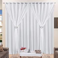 Cortina 4 Mts Sala Quarto Voal com Microfibra para Trilho Comum Branca Barata