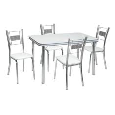Conjunto de Mesa com 4 Cadeiras Mirela Branco e Cromado