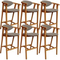 Kit 06 Banquetas Alta Para Cozinha Bancada Bar Sala de Jantar Fixa Cecília L02 Bouclê Bege - Lyam