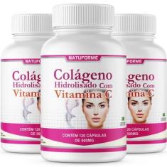 Colágeno Hidrolisado Com Vitamina C Combo 3 Frascos 120 Cápsulas - Nat