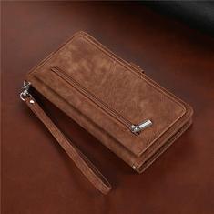 Capa de telefone de couro com cordão longo para Samsung Galaxy S23 S22 Ultra S21 FE S20 S10 Plus Note 20 Carteira com zíper Capa para vários cartões, marrom, para Samsung S10