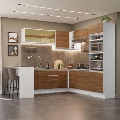 Cozinha Completa de Canto Madesa Glamy 504001 com Armário e Bancada (s/Tampo e Pia) - Branco/rustic