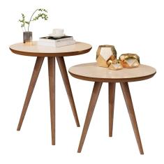 Kit Mesa De Apoio E Lateral Sofá E Sala Visita Freijó