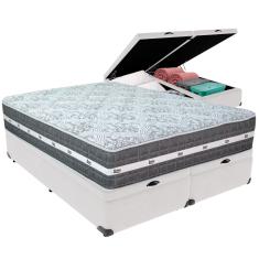Cama Box Baú Branco e Colchão Black Graphite Molas Ensacadas Queen 158x198X27 Anjos