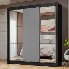 Guarda-roupa Casal 3 Portas Correr Espelhos Preto/cinza