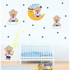 Adesivo De Parede Infantil Ursinhos Lua E Nuvem - Infantis