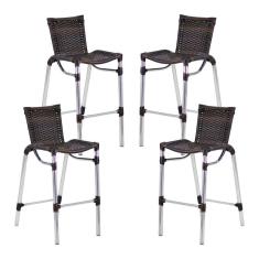 Kit 4 Banquetas Fortaleza Em Alumínio Alta Edícula Cozinha Pedra Ferro