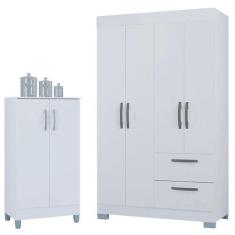 Guarda Roupa Solteiro Tóquio 4 Portas Com Armário Multiuso 2 Portas Pe