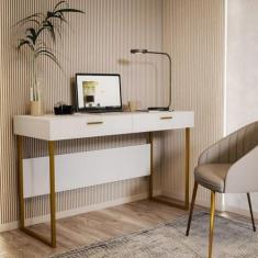 Escrivaninha Mesa Escritório 120cm 2 Gavetas Pés em Aço Olympia - Miro