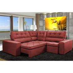 Sofa de Canto Retrátil e Reclinável com Molas Cama inBox Austin 2,30m x 2,30m Suede Velusoft Vermelho