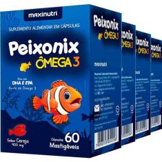 4 Caixa Peixonix Omega 3 Mastigavel 400Mg 60Cps Sab Cereja Maxinutri