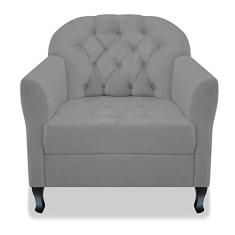 Poltrona Cadeira Sofá Julia com Botonê para Sala de Estar Recepção Escritório Quarto Suede Cinza - AM Decor