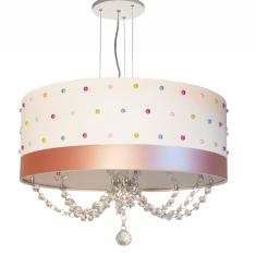 Lustre Infantil Pendente P rolas Coloridas 40x15 Branco