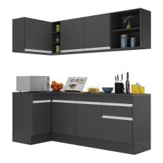 Armário de Cozinha Compacta de Canto com Rodapé Veneza Multimóveis MP2093.898 Preto/Branco