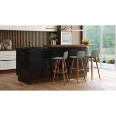 Kit 3 Banqueta Banco Alto Linea Com Encosto Tecido Linho Cinza