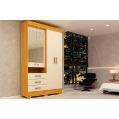 Guarda Roupa Solteiro 4 Portas E 3 Gavetas C- Espelho Débora Nature-off White - Acp