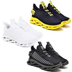 Kit 3 Tênis Trança Black, Amarelo e White 36