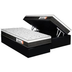 Cama Box Baú Solteiro: Colchão Anatômico Plumatex Falcon Ultra Firme + Base CRC Suede Black(88x188)