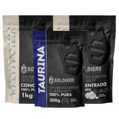 Kit: Whey Protein Concentrado 2kg + Taurina 500g - 100% Importado - Soldiers Nutrition-Unissex
