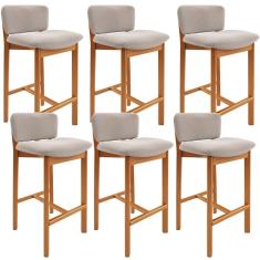 Kit 06 Banquetas Alta Para Cozinha Sala de Jantar Bar Dara L02 Bouclê Creme - Lyam Decor