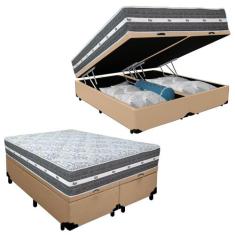 Cama Box Baú Casal Bipartido Sintético + Colchão Anjos Black Graphite 