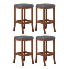 Kit 4 Banquetas Alta Estofada para Bancada Barcelona Madeira Castanho 