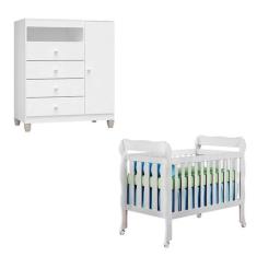 Berço Americano Lila e Cômoda Infantil Ternura Baby Branco Brilho - In