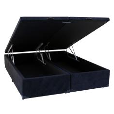 Cama Box Baú Casal Sintético Silver Preto Bipartido Com Pistão A Gás - 138x188x41