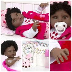 Boneca Reborn Realista Girafinha Menina Negra Kit 14 Itens - Cegonha R