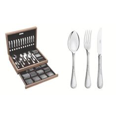 Faqueiro Tramontina Renascença em Aço Inox com Facas de Mesa Acabamento Brilho e Fosco com Detalhes em Alto Relevo no Cabo 130 Peças