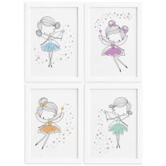 Quadros para Quarto de Menina Fadas Moldura Branca 22x32cm - Quartinho