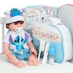 Boneco Reborn Menino Com Conjunto Stitch Completo 46cm - Cegonha Rebor