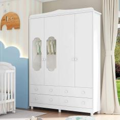 Guarda Roupa Infantil 4 Portas 4 Gavetas Noah Móveis Peroba Branco