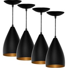 Kit 4 Pendentes Vegas (Preto Textura / Dourado)