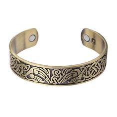 Bonarty Pulseira bracelete com runas viking nórdicos, bracelete aberto, Metal