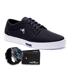 Tênis Masculino Polo Joy Casual Em Lona Amarração + Relógio