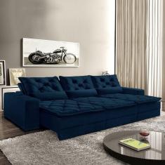 Sofá Reclinável 5 Lugares 320cm Dallas Montano Estofados Veludo Azul Marinho