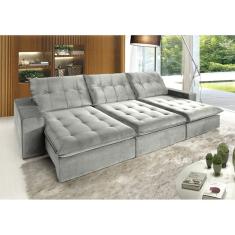 Sofá Retrátil e Reclinável 3 Lugares Petra Cinza