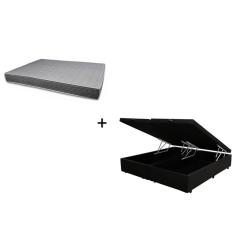Cama Box Baú Bipartido Casal Sintético Preto 138 com Colchão Boston Bello Box - 100% Espuma - D33 Cinza
